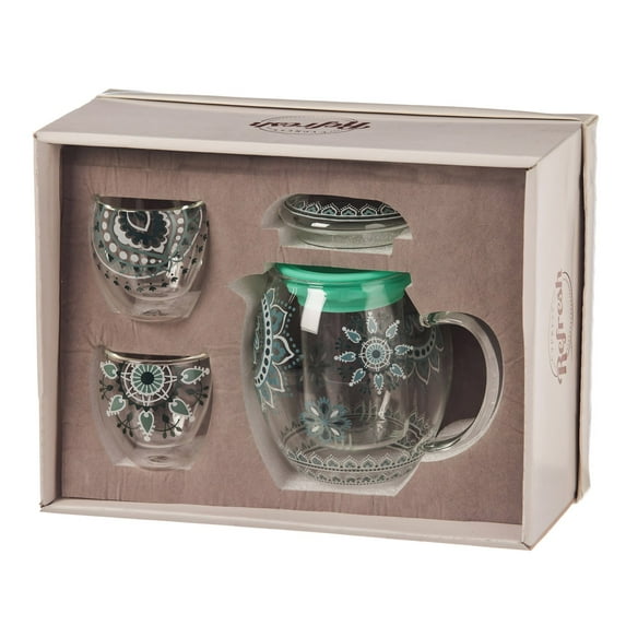 Refresh by Evergreen Tea Lace 0.84 qt. 3 Piece Glass Teapot Set