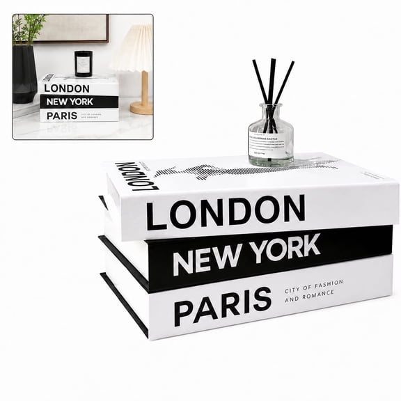 Refresh your interior design with this set of 3 black and white decorative books, a versatile piece of book decor loved for its sleek urban light-luxury aesthetic and lifelike fake book exterior.