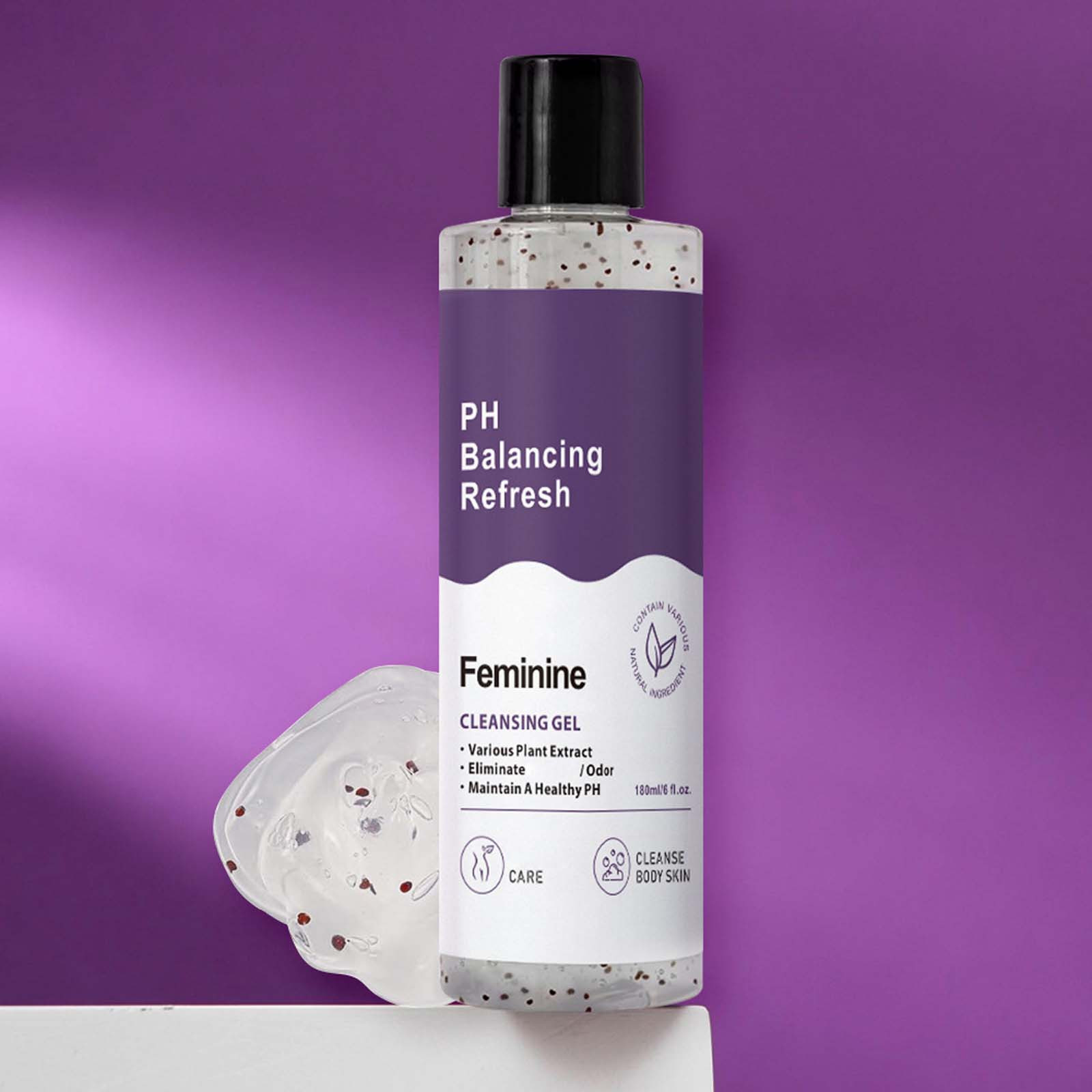 Refresh pH Balancing Shower Gel 6 Fl Oz, Natural Feminine Hygiene Solution for Gentle Cleansing, Odor Control, and Skin Nourishment, pH Balance Body Wash for All Skin Types