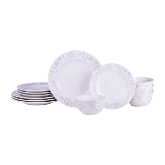222 Fifth Refreshed Floral White Porcelain 12-Piece Dinnerware Set