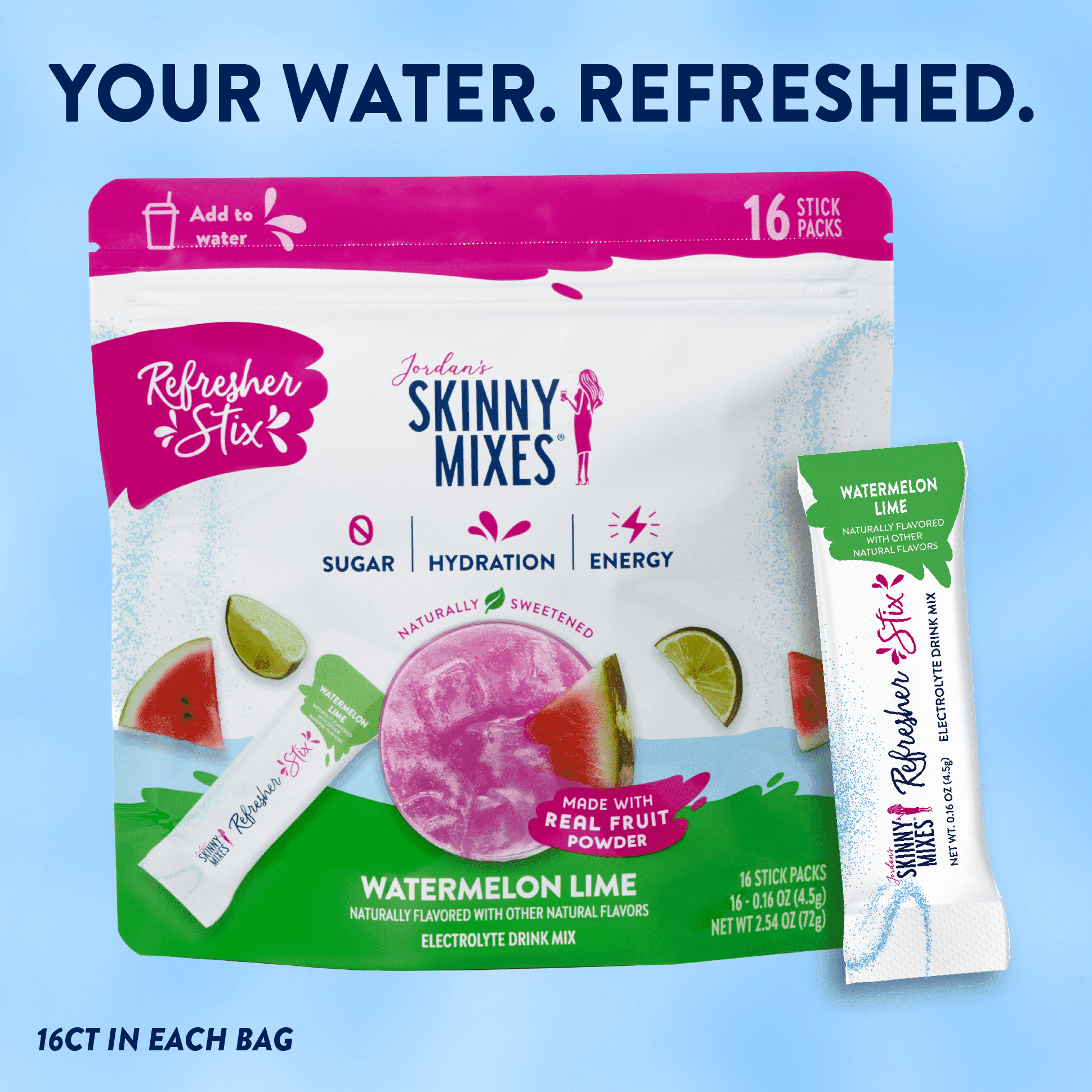 Jordan's Skinny Mixes Refresher Stix, Watermelon Lime (16ct)