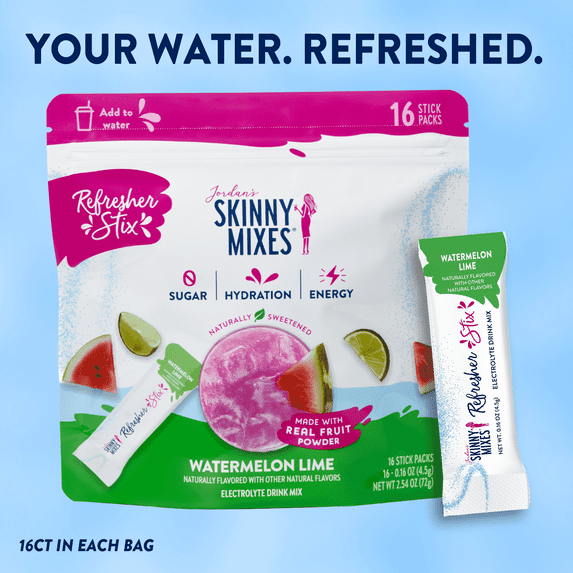 Jordan's Skinny Mixes Refresher Stix, Watermelon Lime (16ct)