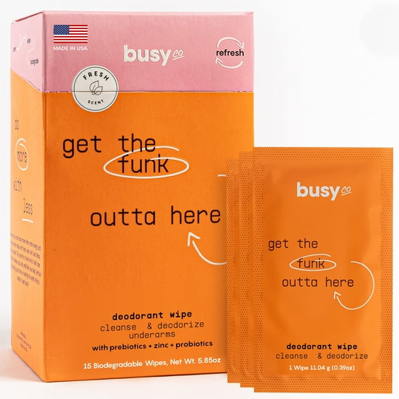 Refreshing Deodorant Wipes for Women, Citrus Scented, by Busy Beauty, 15 Count