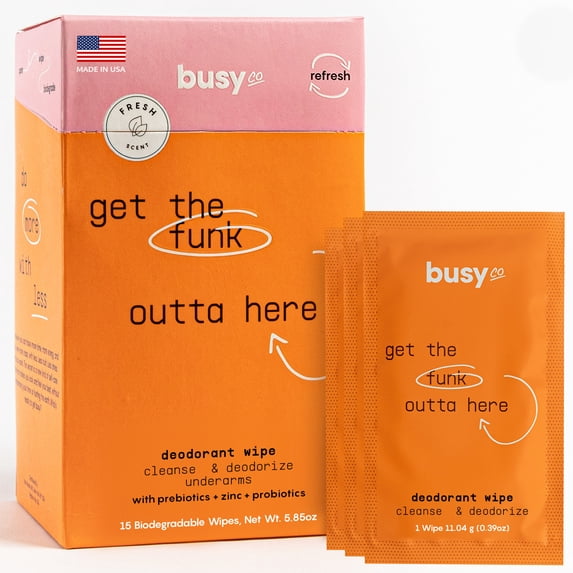 Refreshing Deodorant Wipes for Women, Citrus Scented, by Busy Beauty, 15 Count