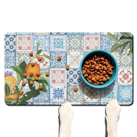 Refreshing Fruit Dog Feeding Mat - Absorbent Non-Slip Pet Food Mat with Lemon Lover Print, Quick Dry and Eco-Friendly