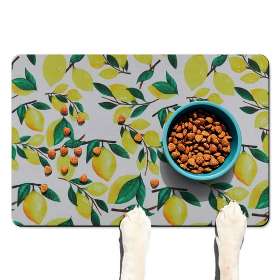 Refreshing Fruit Dog Feeding Mat - Absorbent Non-Slip Pet Food Mat with Lemon Lover Print, Quick Dry and Eco-Friendly