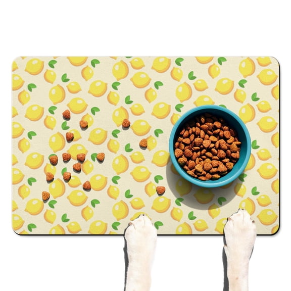 Refreshing Fruit Pet Bowl Mat - Waterproof Non-Slip Dog Food Mat with Lemon Lover Print, Easy to Clean and Durable