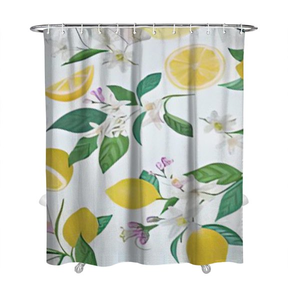 Refreshing Lemon Shower Curtain 72" x 84" Floral Retro Print Premium Polyester Quick-Dry Bath Decor with Hooks