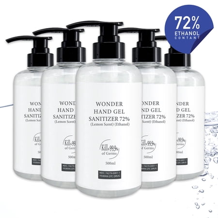Refreshing Non-Sticky Lemon Scent Hand Sanitizer Aloe Extracts, 72% Ethanol 16.9oz (500ml) Pack Pumps