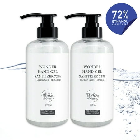 Refreshing Non-Sticky Lemon Scent Hand Sanitizer Aloe Extracts, 72% Ethanol 16.9oz (500ml) Pack Pumps