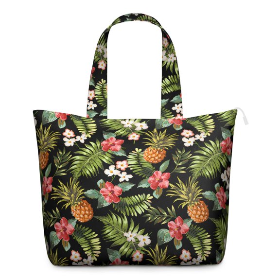 Refreshing Pineapple Pattern Weekender Bag - Large Capacity Travel Tote with Durable Handles & Zipper Closure