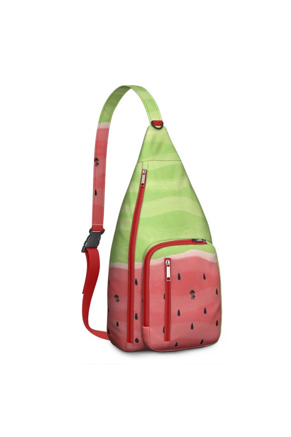 Refreshing Watermelon Sling Backpack – Water-resistant Breathable Shoulder Bag, Tropical Print Unisex Bag for Hiking, Picnic and Summer Fun