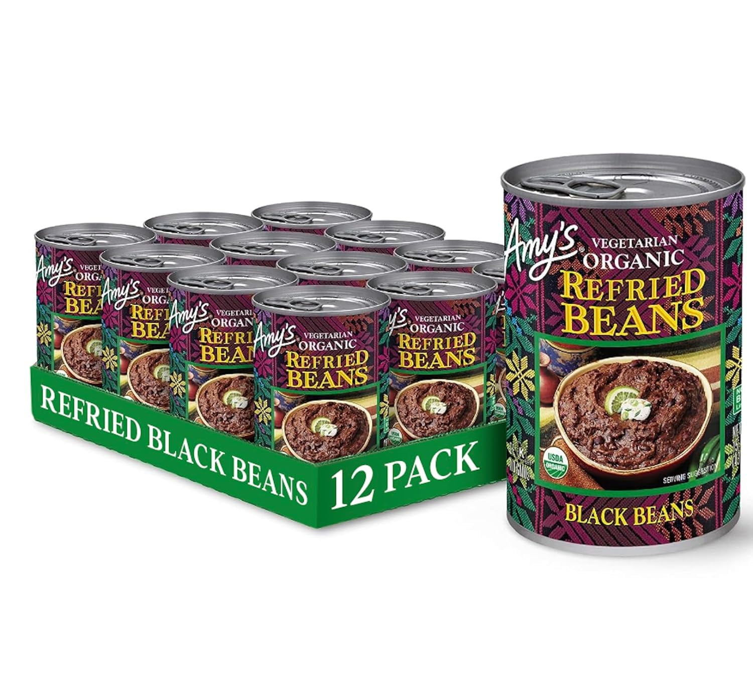 Refried Black Beans, Gluten Free, Organic & Vegetarian, Canned, 15.4
