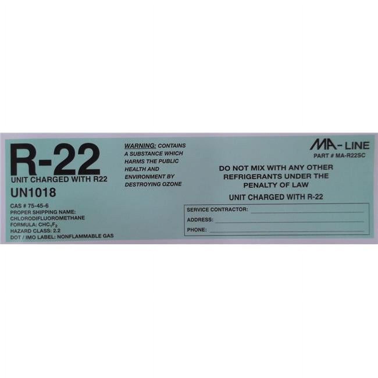 Refrigerant Label for R22