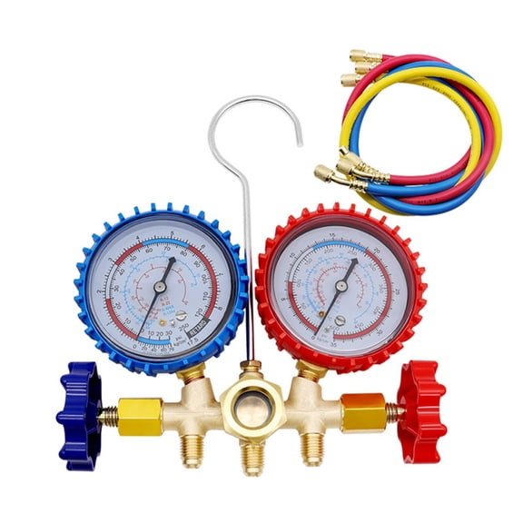 Refrigerant Manifold Gauge Set Diagnostic Air Conditioning Tool with Hook Hose for R22 R134A R404A Refrigerant Charging