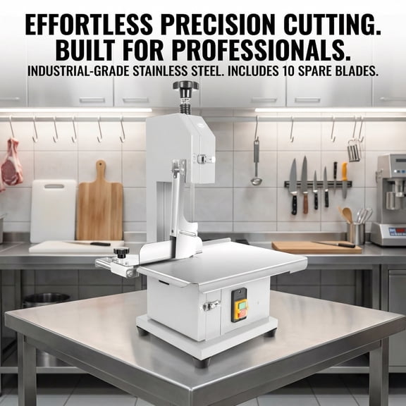 POWKOL Electric Meat Cutting Machine, 1000 W Electric Bone Meat Cutter with 19 In x 14 In Worktable, Restaurant Kitchens Use Butcher Bandsaw, for Pork, Steak, Bone  Cutting, Silver
