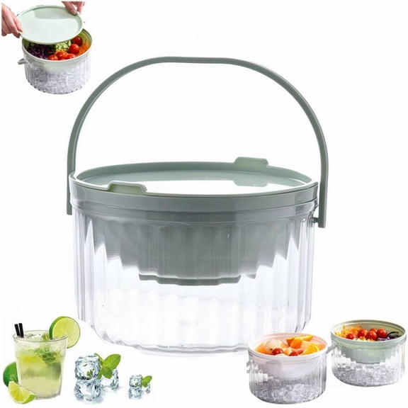 Refrigerated Serving Bowl Green,Chilled Serving Bowl Chilled Dip Bowl 30Oz Ice Serving Bowl with Lid Cold Serving Dish Salad Bar Containers Ice Cube Serving Tray for Chilled Pasta Dressing Fruit