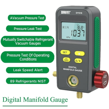 Refrigeration Digital Manifold Gauge HVAC Vacuum Pressure Gauge Air Conditioning Maintenance Diagnostic Tool Freon Temperature Tester R410a R134a Refrigerants Kit, DY518