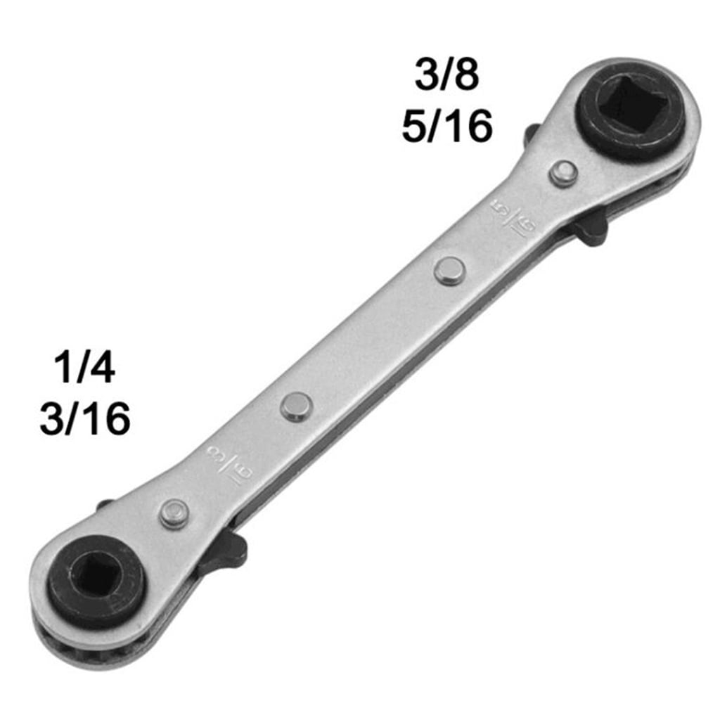 HVAC Service Wrench Set - 2PCS Ratchet Curved Wrenches With Hex Adapters For AC Valve Work
