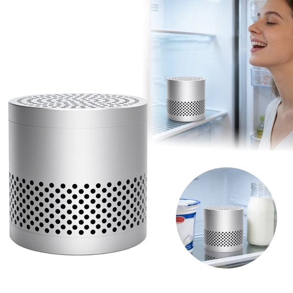 Refrigerator Activated Charcoal Odor Eliminator Metal Cylinder Fridge Deodorizer Reusable Air Purifier Box For Fridge Freezer Kitchen Cabinet(Silver-7.1Cm)