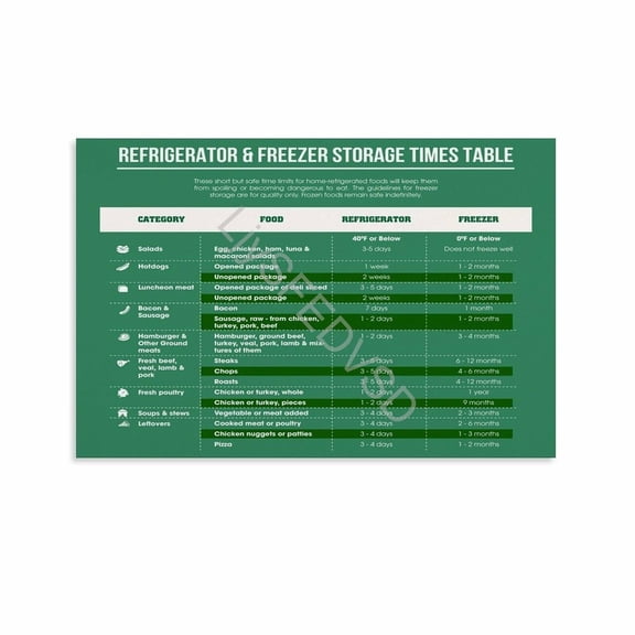 Refrigerator And Freezer Storage Time Poster Food Safety Wall Art (20) Canvas for Bedroom Living Room Decor poster