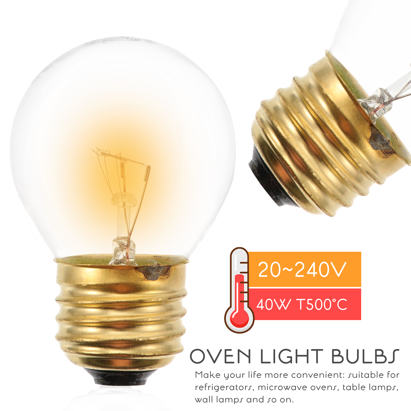 Refrigerator Bulbs 2pcs E26 Light Bulbs Oven Lamp Bulb Oven Refrigerator Replacement Bulbs