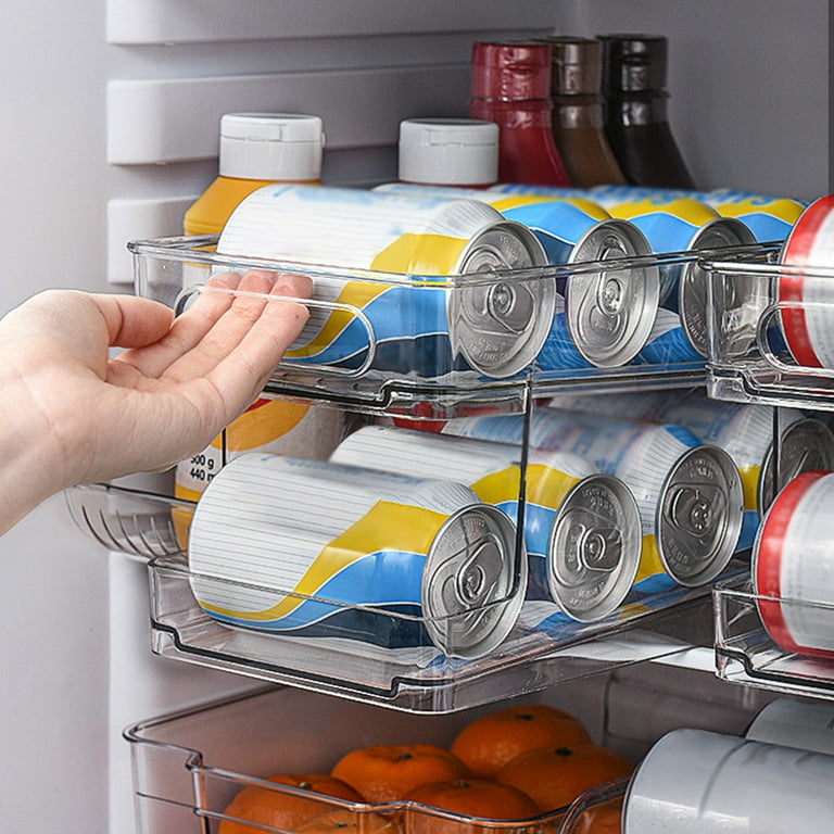Refrigerator Can Drink Holder 2 Tier Stackable Beverage Can Organizer Bin Pop  Soda Can Rolling Dispenser 