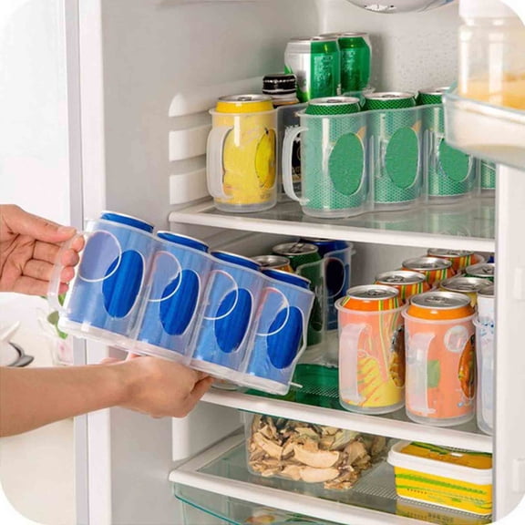 Refrigerator Can Storage Box - Space Saving Plastic Beverage Organizer for Soda Cans, Easy Carry Handle, Ventilated Bottom 4 Holes, Quick-Dry Food Container