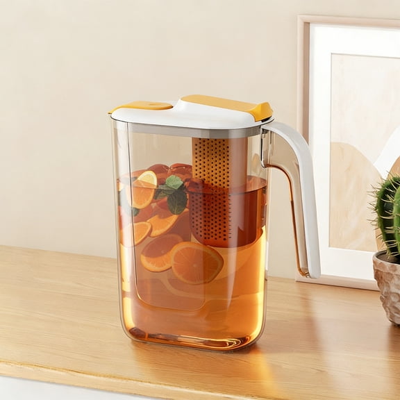 Refrigerator Cold Water Kettle with Fruit Screen, Circulate Infuser Pitcher for Iced Brew and Lemonade, 2.6L Slim Beverage Dispenser for Fridge Side Door Storage
