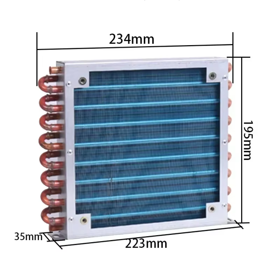Refrigerator Condenser 7mm Copper Tube Aluminum Fins Small Radiator Air-cooled Water-cooled Universal Cooling Cooler with Fan 237*195*34mm