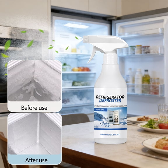Refrigerator Defrost Spray Fast Acting, QQZ 500ml Large Capacity Ice Melter for Freezer Fridge, Multi-Purpose Deicer Household Cleaner for Ice Maker and Appliance Maintenance