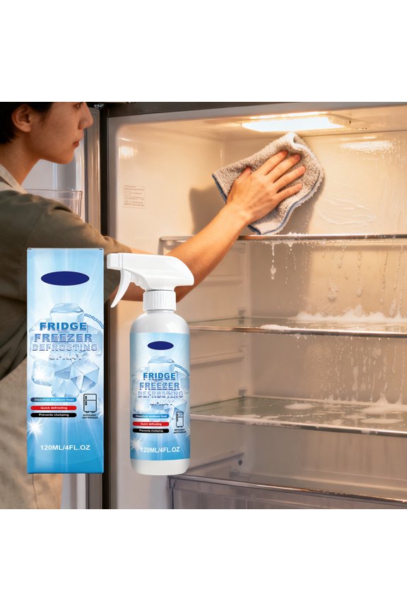Refrigerator Defrosting Spray 120ml, Fast Melting Freezer Ice Remover with Refreeze Proof Protection, Fine Nozzle for Tight Corners, Food Safe Formula for Freezers Plastic Rubber Metal Surfaces