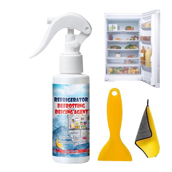 Refrigerator Defrosting Spray Ice Melting Solution for Cooler Freezer Cleaning with 120ml Size for Easy Application Food Safe Formula for Stain and Odor Removal Energy Saving for Kitchen Use