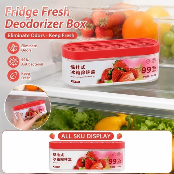 Refrigerator Deodorizer Box 150g, Hanging Fridge Odor Eliminator with Air Vent Technology, Long Lasting Citrus Air Freshener for Freezer Closet Shoe Cabinet Kitchen Home Storage-Red