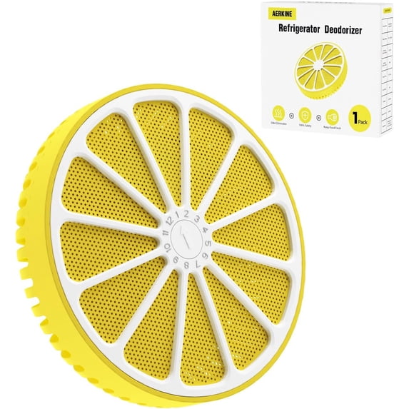 Refrigerator Deodorizer for Kitchen & Small Spaces, 2 Years Fresh Odor Eliminator for Fridge with AOP-KF Solid Alkali Tech, Lemon Design & Adjustable Clip Design (2.7"/50g)