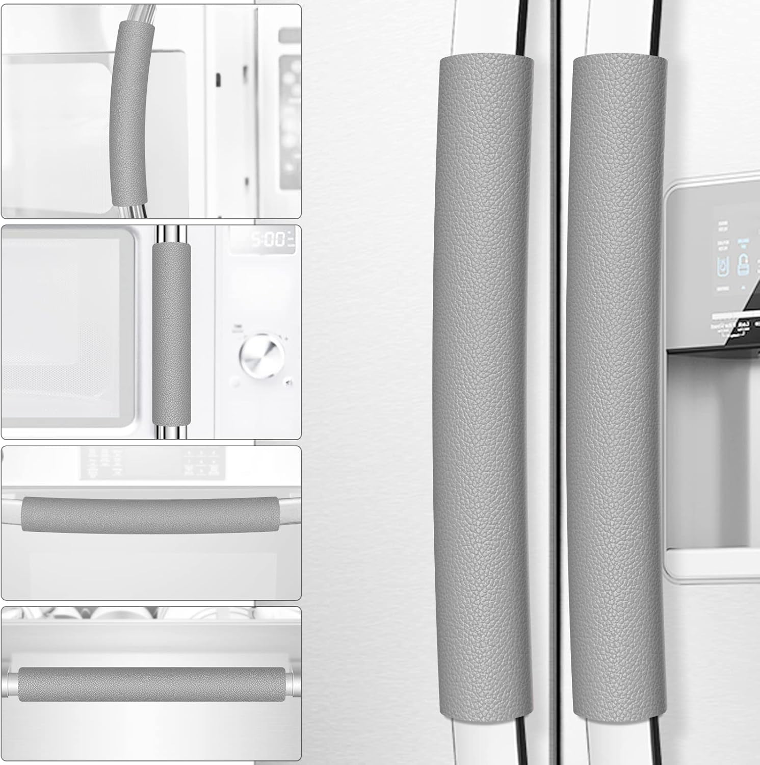 Refrigerator Door Handle Covers, 6PCS, Leather Kitchen Appliance Handle Covers, Keep Your Fridge Microwave Oven Stove or Dishwasher Clean, Kitchen Decor (Grey)