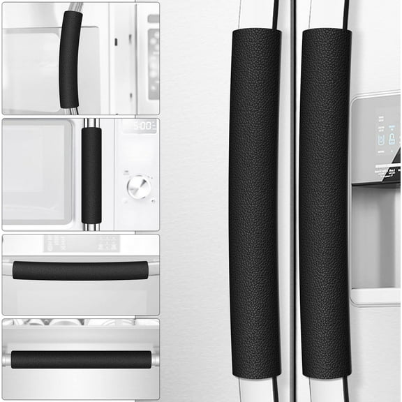 Refrigerator Door Handle Covers, 6PCS, Leather Kitchen Appliance Handle Covers, Keep Your Fridge Microwave Oven Stove or Dishwasher Clean, Stains Dirty Oils, Timesaver, Kitchen Decor (Black)