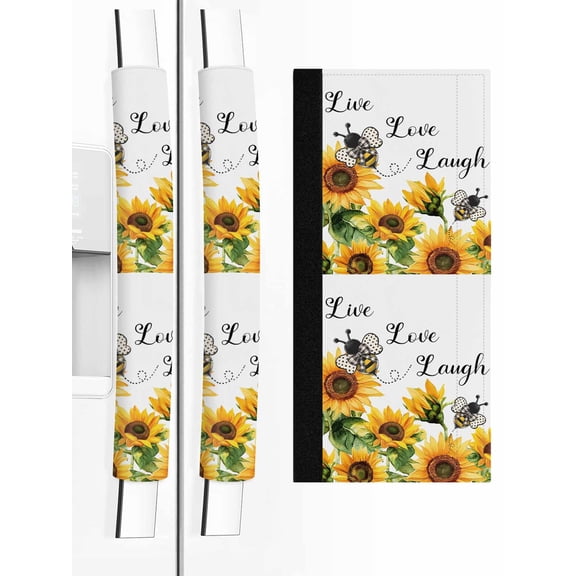 Refrigerator Door Handle Covers Set of 2 Bee Sunflower Love Refrigerator Handle Covers Non Slip Kitchen Appliance Rustic Farm Flower Handle Covers for Refrigerator and Oven Dishwasher Protector