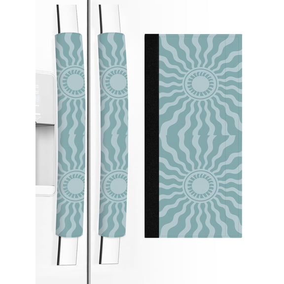 Refrigerator Door Handle Covers Set of 2 Blue Boho Radiant Sun Refrigerator Handle Covers Non Slip Kitchen Appliance Bohemian Wavy Sunbeams Handle Covers for Refrigerator and Oven Protector