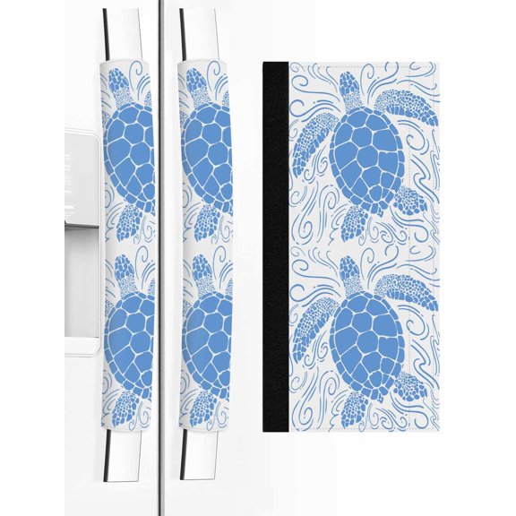 Refrigerator Door Handle Covers Set of 2 Blue Turtle Refrigerator Handle Covers Non Slip Kitchen Appliance Coastal Marine Life Waves Handle Covers for Refrigerator and Oven Dishwasher Protector