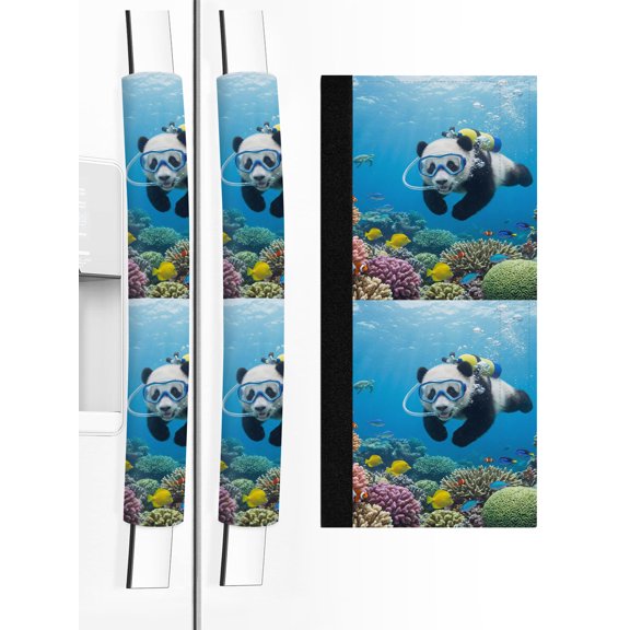 Refrigerator Door Handle Covers Set of 2 Diving Panda Refrigerator Handle Covers Non Slip Kitchen Appliance Funny Animal Fish Coral Ocean Seafloor Handle Covers for Refrigerator and Oven Protector