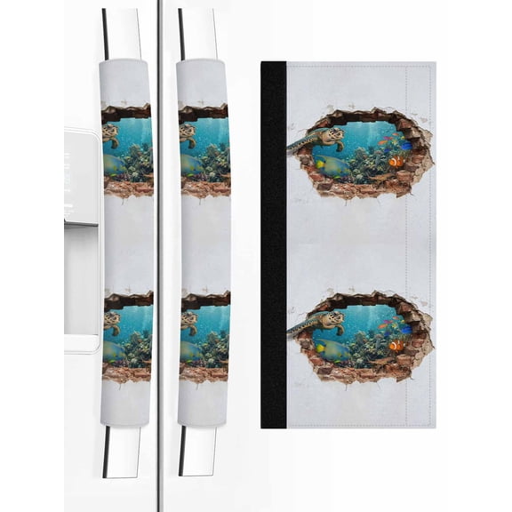 Refrigerator Door Handle Covers Set of 2 Marine Life Refrigerator Handle Covers Non Slip Kitchen Appliance Broken Wall Tropical Fish Turtle Handle Covers for Refrigerator and Oven Protector