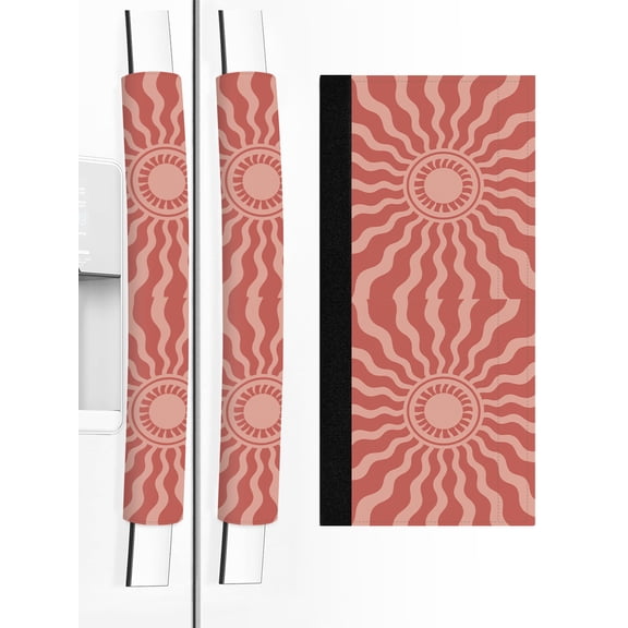 Refrigerator Door Handle Covers Set of 2 Red Boho Radiant Sun Refrigerator Handle Covers Non Slip Kitchen Appliance Bohemian Wavy Sunbeams Handle Covers for Refrigerator and Oven Protector