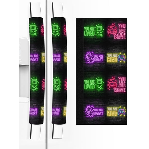 Refrigerator Door Handle Covers Set of 2 Video Game Refrigerator Handle Covers Non Slip Kitchen Appliance Shiny Gaming Icons Playing Gamer Handle Covers for Refrigerator and Oven Protector