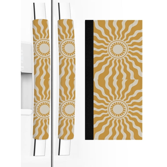 Refrigerator Door Handle Covers Set of 2 Yellow Boho Radiant Sun Refrigerator Handle Covers Non Slip Kitchen Appliance Bohemian Wavy Sunbeams Handle Covers for Refrigerator and Oven Protector