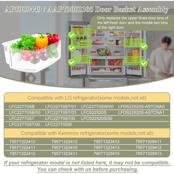 Refrigerator Door Shelf Bin Replacement, Clear Plastic Pull-Out Fridge Door Basket, Durable Storage for Bottles, Condiments, and Kitchen Essentials