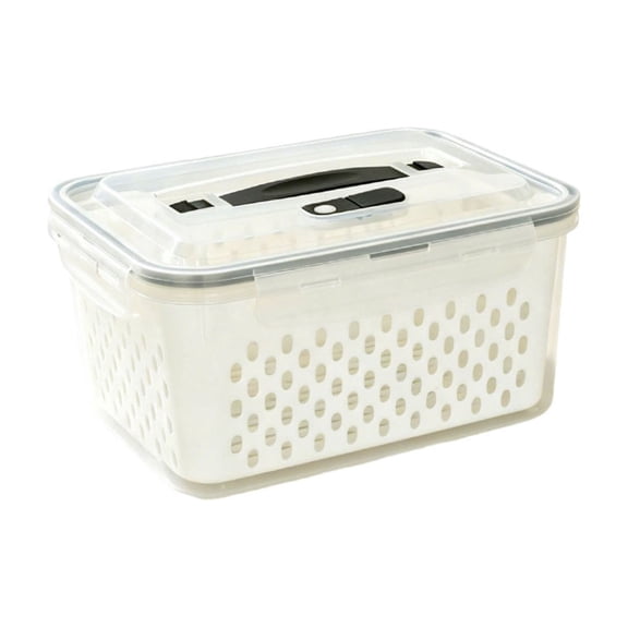 Refrigerator Drainable Food Storage Container, Double Layer Plastic Produce Keeper With Strainer Tray, Freshness Organizer For Fruits, Vegetables, Leftovers, Berries And Kitchen Fridge Storage