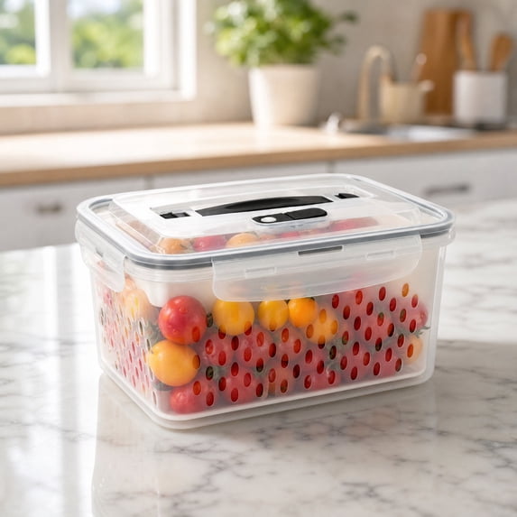 Refrigerator Drainable Fresh-Keeping Box, Double-Layer Plastic Food-Grade Container, Freezer Safe for Vegetables and Leftovers, Kitchen Storage