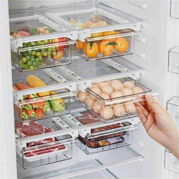 Refrigerator Drawer Organizer, Pull Out Shelf Storage Transparent Organizer for Egg, Fruit, Vegetable, Seafood, Meat, Fit All Fridge Shelves