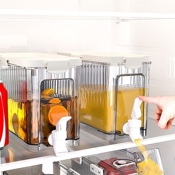 Refrigerator Drink Dispenser, 4L Cold Kettle with Spigot for Fridge, Leak-Proof Beverage Storage Container, Transparent Drink Bucket with Lid for Juices, Iced Tea, and Daily Home Use